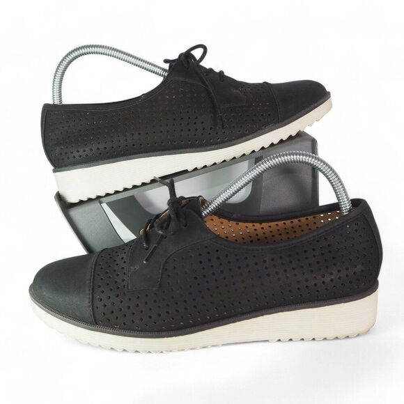 Natural Soul Vivian Faux Nubuck Perforated Lace-up Shoes Black Women's 9.5M - Picture 1 of 11